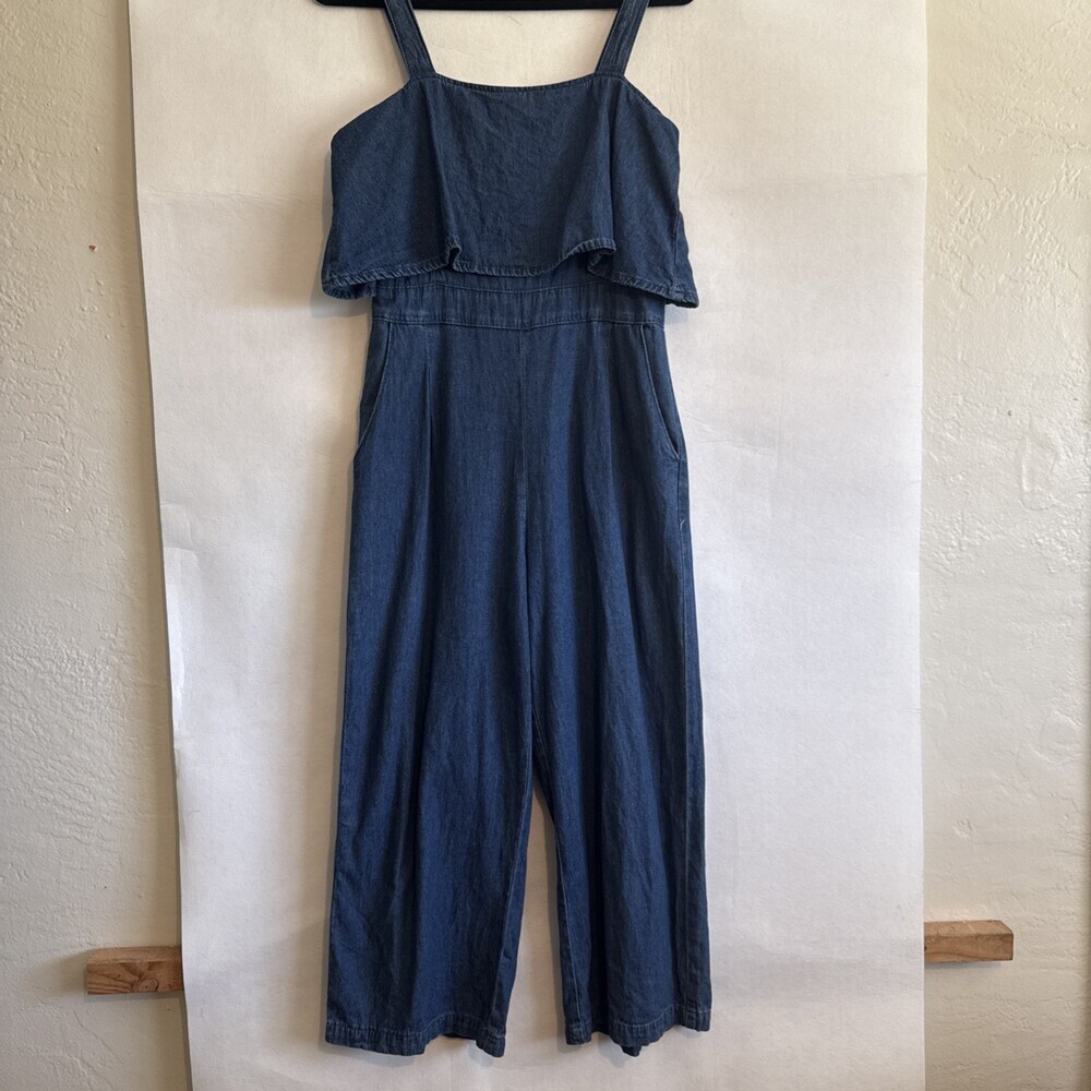 Miss Valley Women’s Size 10 Denim Jumpsuit “Cape-style overlay top” Wide Leg - Picture 2 of 14